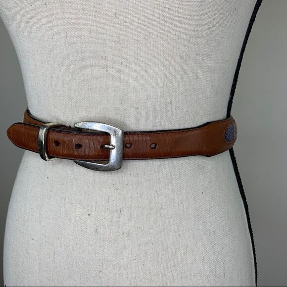 Brown Leather and Western Fabric Belt w/Silver - Picture 2 of 12